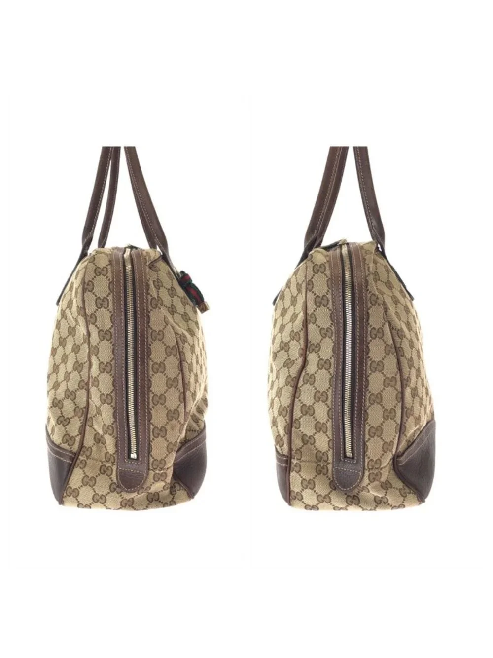Gucci Sherry Line Principe Beige Brown GG Canvas Leather Tote Shoulder
